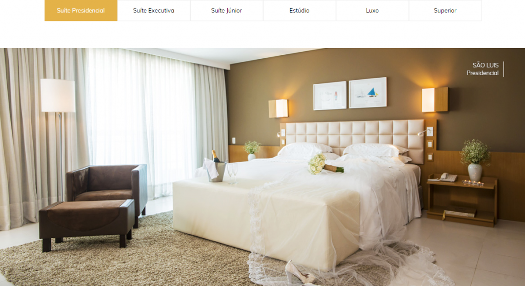 Site apresenta detalhes sobre acomodações dos hotéis.